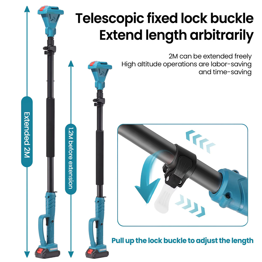 3-in-1 Bürstenlose Teleskop-Elektrokettensäge mit Gartenschere für Makita 21V Akku, Blau - Bild 2