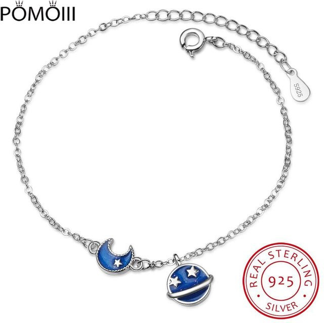 Armband 925 Silber, Stern Mond Planet, Damen, Weiß - Bild 1