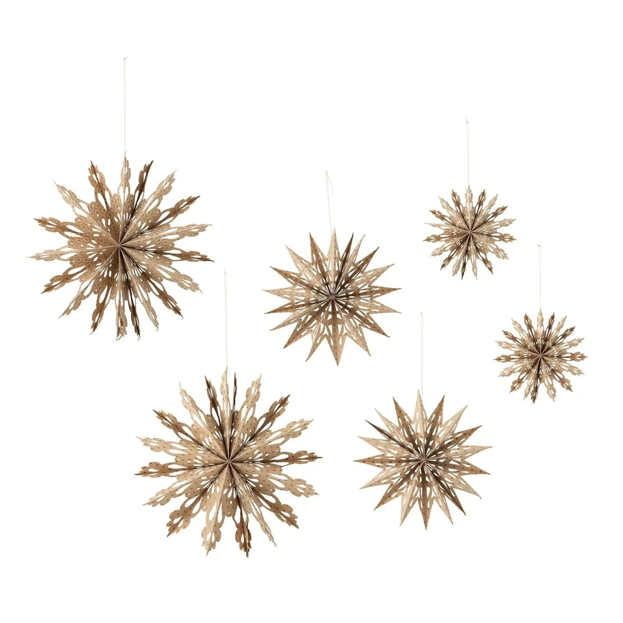 Bloomingville Weihnachtsornamente Sterne aus Papier in Beige, 6 Stück - Bild 1