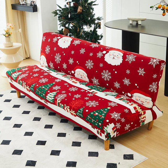 Elastischer Sofabezug mit weihnachtlichem Elementmuster in Rot - Bild 1