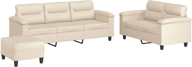 vidaXL 3-teilige Sofagarnitur mit Kissen aus Mikrofasergewebe in Beige - Bild 1