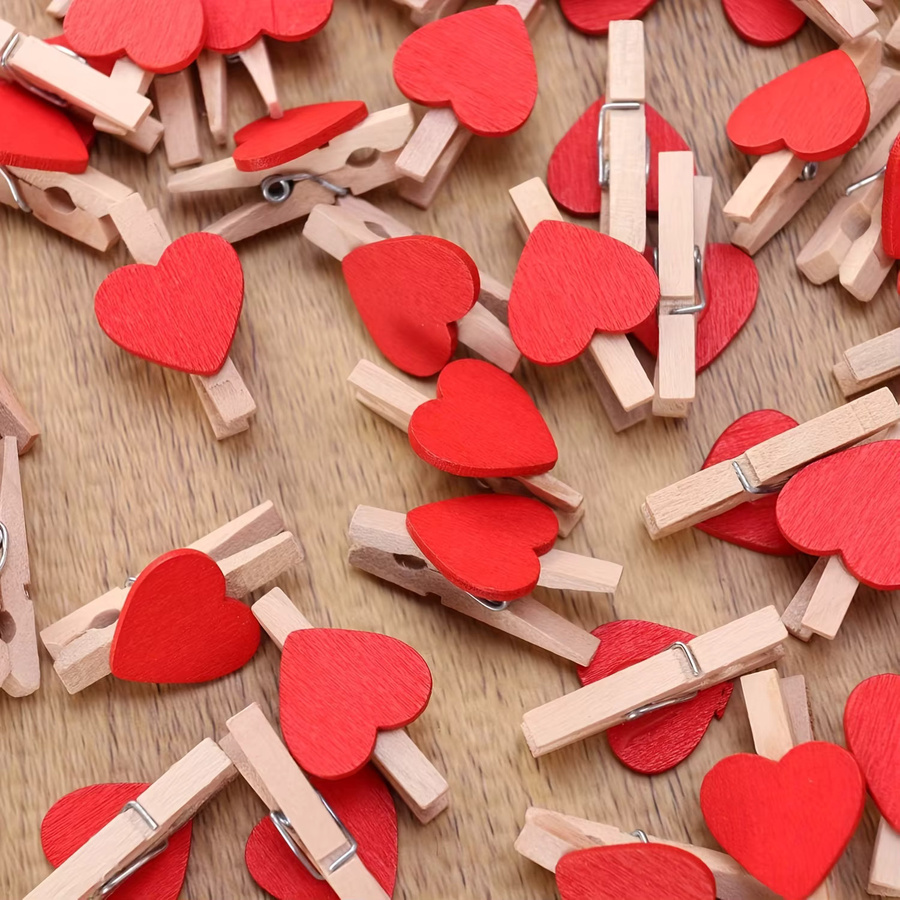 Mini-Holzklammern in Herzform in Rot für DIY-Handwerk und Dekoration, 25 Stück - Bild 2