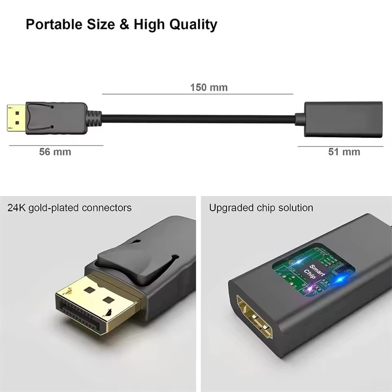 4K DisplayPort auf HDMI Adapter in Schwarz für PC und Laptop zur Video- und Audioübertragung an HDTV - Bild 3