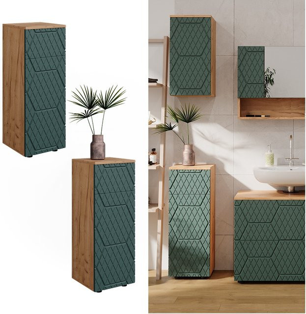 Vicco Midischrank Irma Badezimmer in Eiche Grün und Gold mit 1 Schublade und 2 Fächern B/T/H: 30 x 30 x 81 cm - Bild 1