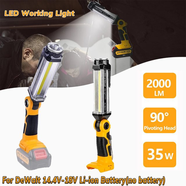 DeWalt LED Arbeitslicht Taschenlampe mit 2000 Lumen und USB-Anschluss für 14,4V-18V Li-Ion Akkus, Gelb - Bild 1