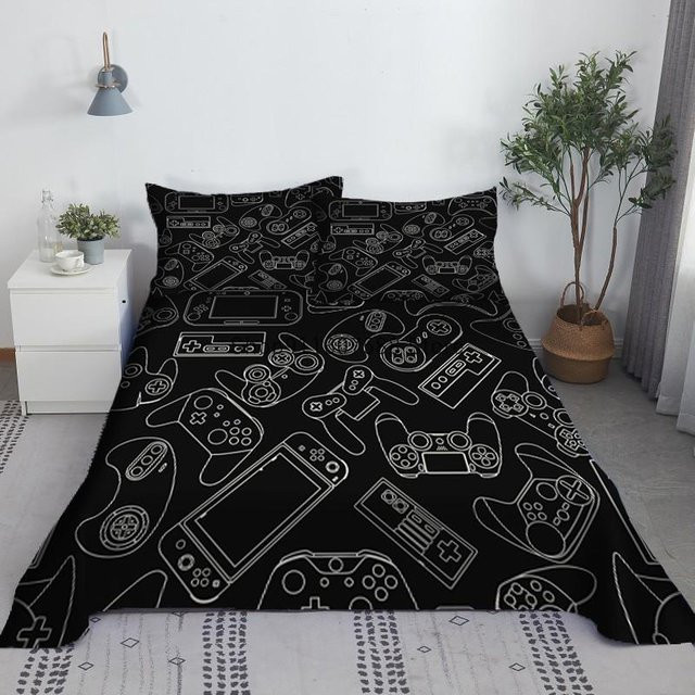 JMG Household Supplies Gamer Bettwäsche Set mit Gamepad 3D-Print Design, Schwarz, B/T: 160 x 230 cm - Bild 1