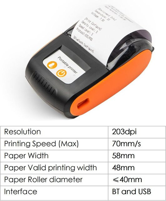 Tragbarer Mini-Thermodrucker von Painter mit Bluetooth und USB, 58 mm Belegdrucker in Orange - Bild 1