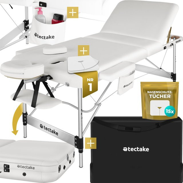tectake 3 Zonen Massageliege Ko Tao in Weiß mit Aluminiumgestell und Pappelholz, B/T/H: 212 x 78 x 90 cm - Bild 1