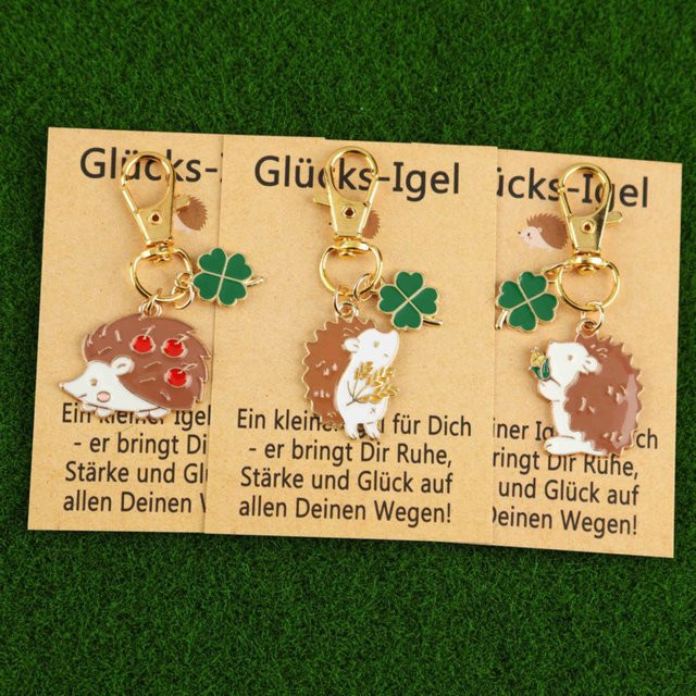 Schlüsselanhänger 3-teiliges Set, Igel und Kleeblätter - Bild 1