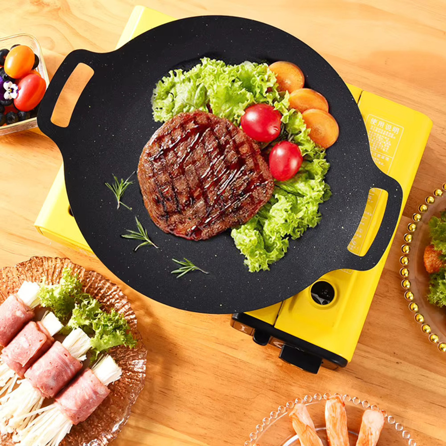 Aihogard Camping-Grilltablett mit Doppelgriff, antihaftbeschichtete Mehrzweck-Grillsteakpfanne aus Keramik in Schwarz, Durchmesser: 28,0 cm - Bild 4