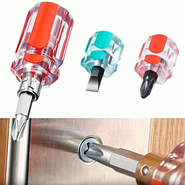 Vibratite 3er-Set Mini-Schraubendreher 2-in-1 mit Schlitz und Kreuz, transparent, rutschfester Griff für Reparaturarbeiten - Bild 1