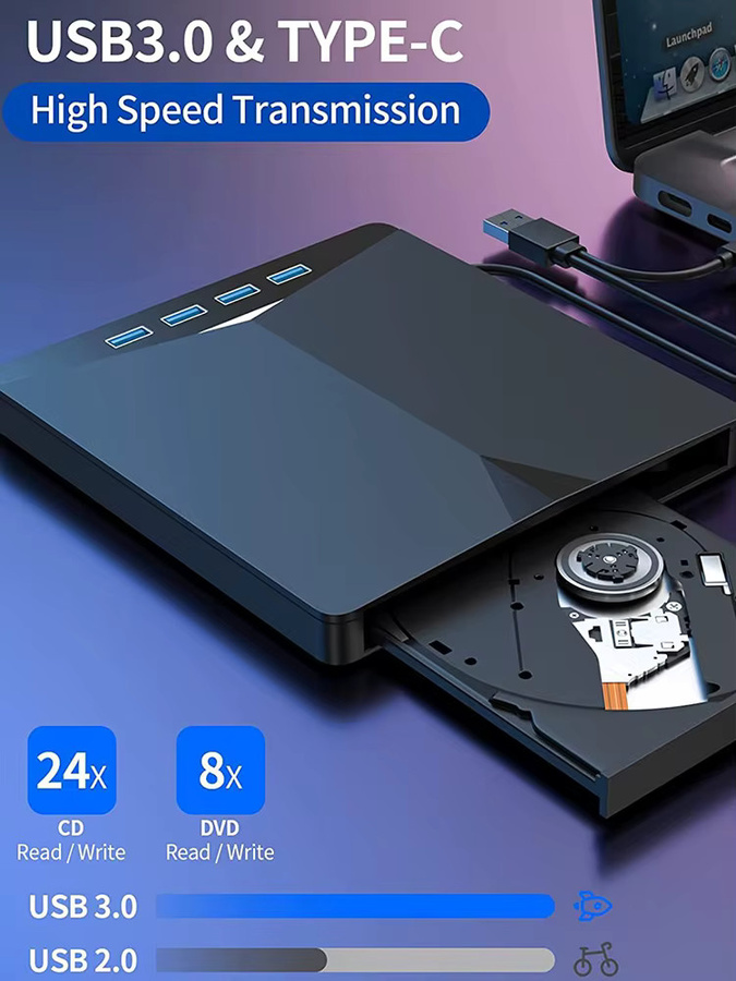 Ammtoo 7-in-1 USB 3.0 Externes CD-DVD-RW Laufwerk, Tragbarer DVD-Brenner in Schwarz, Kompatibel mit Windows 7/8/10 für Laptop und Desktop - Bild 7
