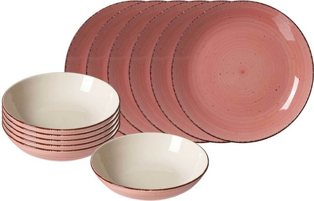 Ritzenhoff & Breker Tafelservice Happy 12er Set aus Keramik in Rot und Pink - Bild 1