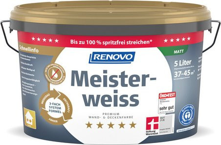 RENOVO Dispersionsfarbe Meisterweiss, matt, Farbe: Weiss, 5 l - Bild 1