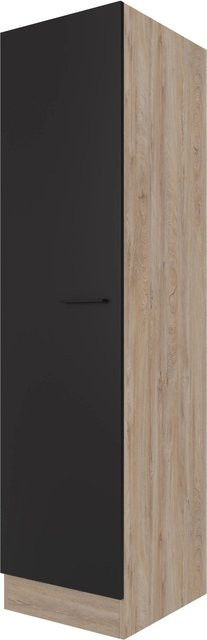 Flex-Well Küchen-Geschirrschrank Capri Schwarz Matt mit Endgrain Oak Front, B/H/T: 50 x 200 x 57 cm - Bild 1