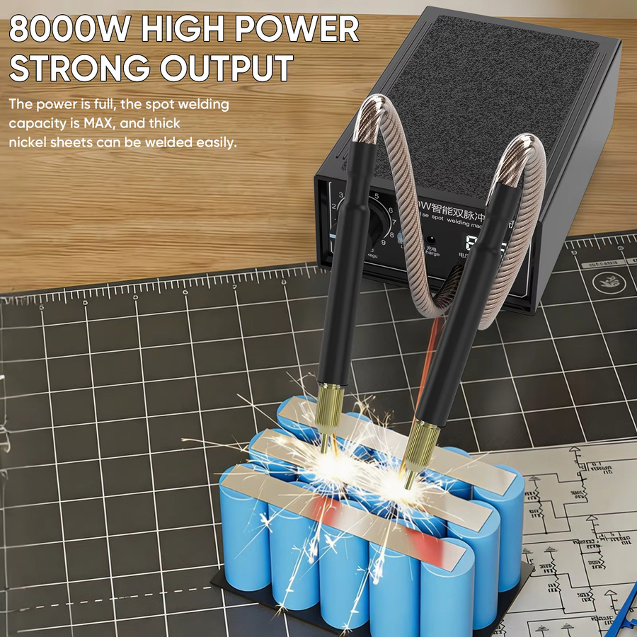 OWJHE Hochleistungs-Handpunktschweißgerät 8000 W mit 1200 A, tragbares Punktschweißgerät für 18650-Batterien, Schwarz - Bild 2