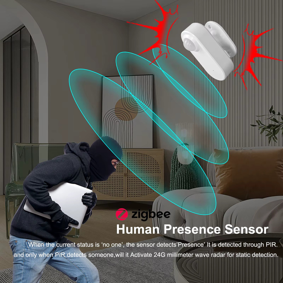 Tuya Smart Zigbee Anwesenheitssensor mit MmWave Radar und PIR sowie Helligkeitserkennung, Batteriebetrieben, Weiß - Bild 3