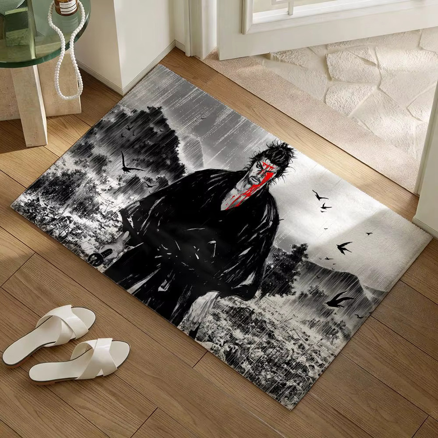 Rutschfeste Anime Vagabond Bodenmatte aus Polyester in Schwarz, rechteckiger Flanell-Teppich für dein Wohnzimmer - Bild 2