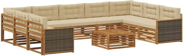 vidaXL Outdoor-Sofagarnitur aus Massivholz Akazie in Natur und Beige, 10-teiliges Set mit modernem Design - Bild 1