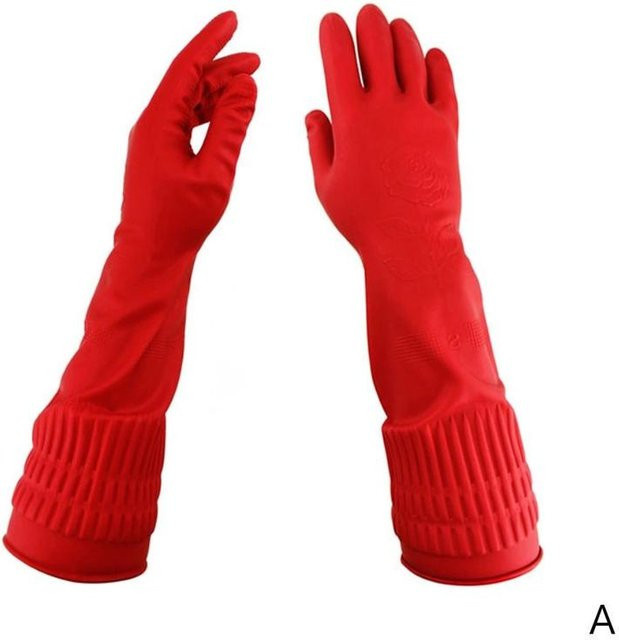 LChome Wasserfeste Gummihandschuhe aus Latex in Rot, lange Reinigungshandschuhe für die Küche, Größe S - Bild 1