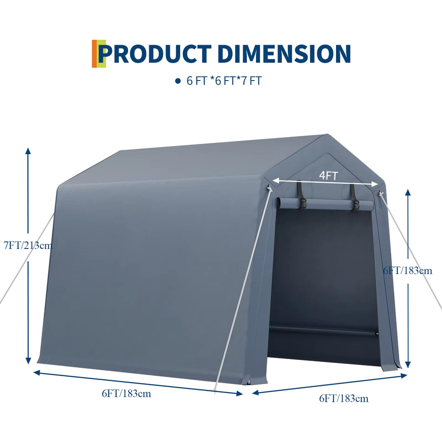 HiMISS Outdoor-Lagerplane als Carport-Unterstand mit Reißverschlusstür, wasserdichtes Garagenzelt in Schwarz, B/T/H: 213 x 183 x 183 cm - Bild 2