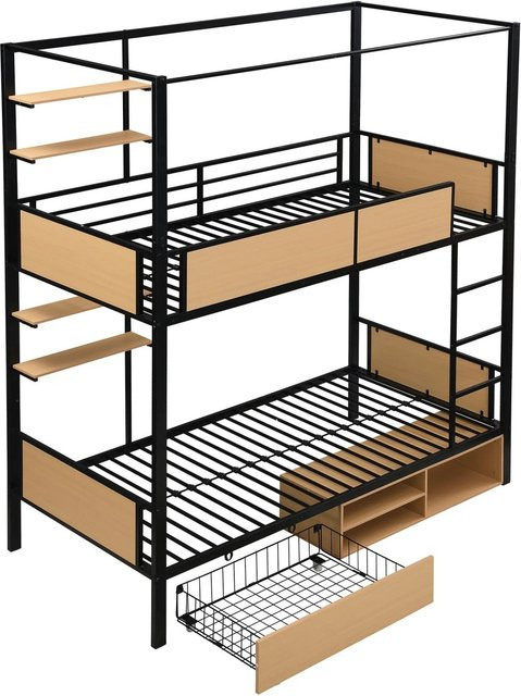 okwish Etagenbett für das Kinderzimmer in Schwarz mit Ablageboard und Stauraum, B/T/H: 90 x 200 x 230 cm - Bild 1