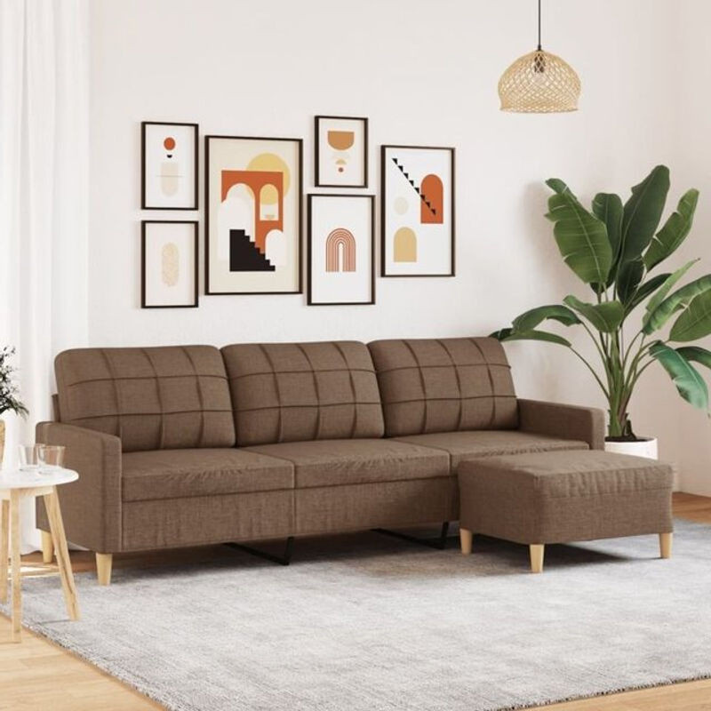 Modernes 3-Sitzer-Sofa mit Hocker von vidaxl in Braun aus Stoff und Polyester mit Metallgestell, Breite: 226 cm, Tiefe: 80 cm, Höhe: 77 cm - Bild 1