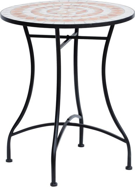 Outsunny Mosaiktisch für Garten und Balkon aus Stahl und Keramik, Orange/Weiß, Durchmesser: 60 cm, Höhe: 71 cm - Bild 1