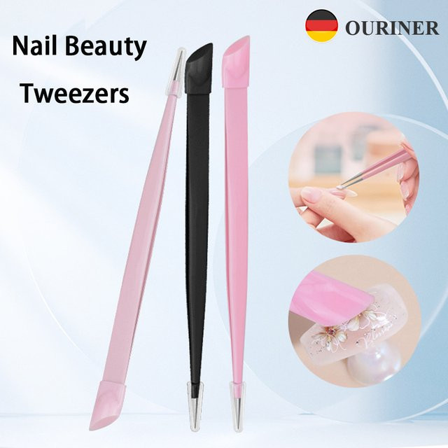 Ouriner Nail Art Pinzette, Edelstahl, Pink, Glänzend - Bild 1