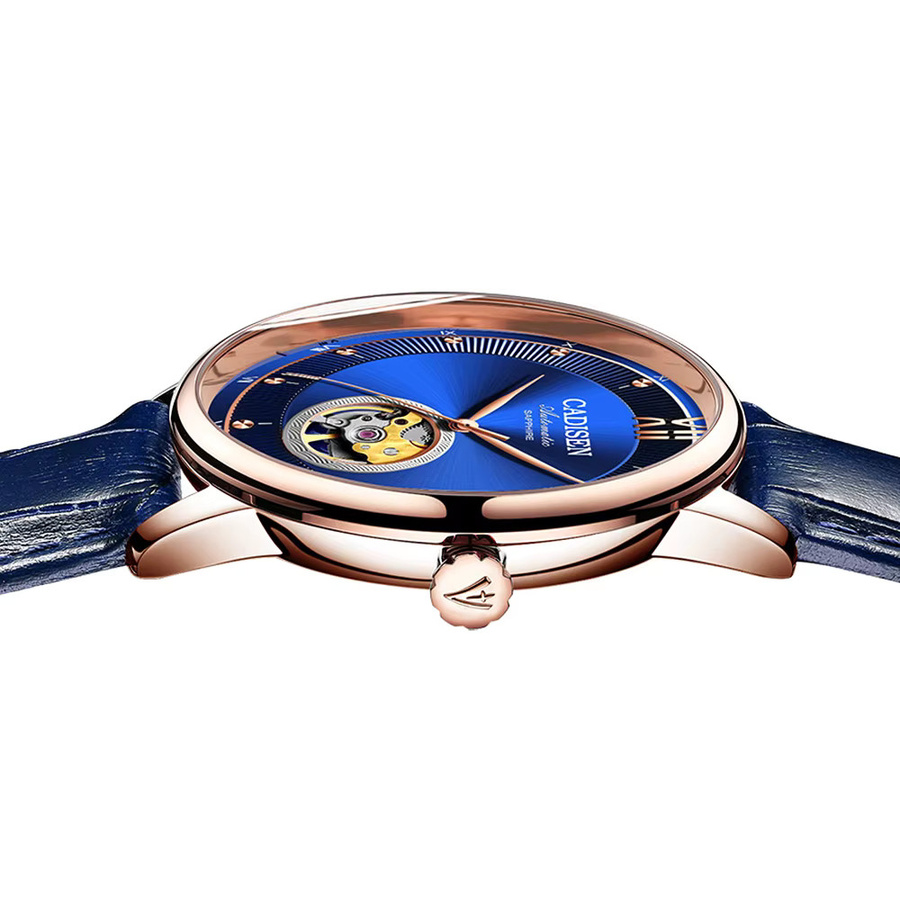 CADISEN Armbanduhr Automatik, Roségold, Blau, Leder, Herren - Bild 4