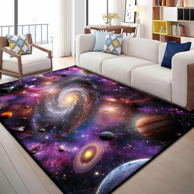 Karpetti Sonnensystem Sternenhimmel Teppich, bunter Cartoon Bodenmatte für Kinderzimmer und Wohnzimmer, rutschfest und waschbar, B: 120 cm, T: 80 cm - Bild 2
