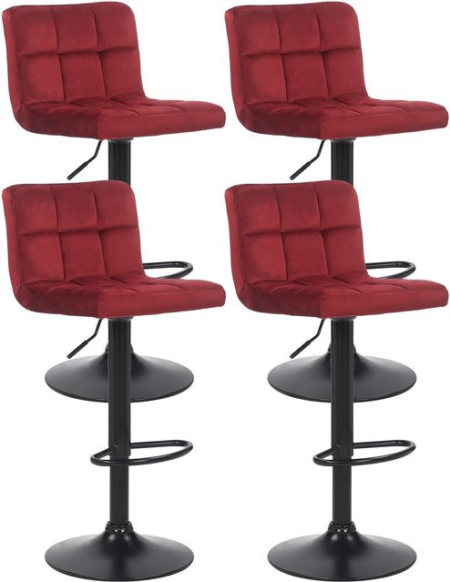 4er Set DELUKE RIVAN Barhocker aus Samt in Rot mit Lehne und 360 Grad Drehbarkeit, B/T/H: 40 x 40 x 85 cm - Bild 1