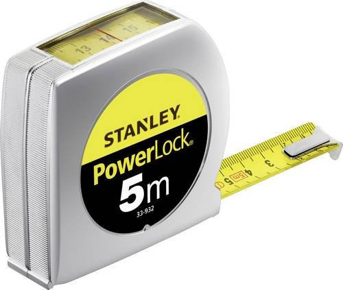 Stanley Taschenrollbandmaß PowerLock mit Sichtfenster, 5 m Länge, 19 mm Breite, Silber/Gelb - Bild 1