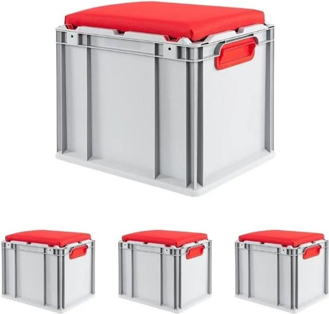 PROREGAL SparSet 4 x Eurobox NextGen Seat Box Rot, geschlossene Transportboxen aus Kunststoff, H x B x T: 36,5 x 30 x 40 cm, 30 Liter - Bild 1