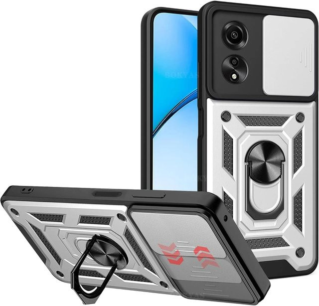 Militärische Panzerhülle für Realme C61 C63 C65 C67 C55 C53 C51 Note 50 mit Linsenschutz und Ringständer in Schwarz - Bild 1