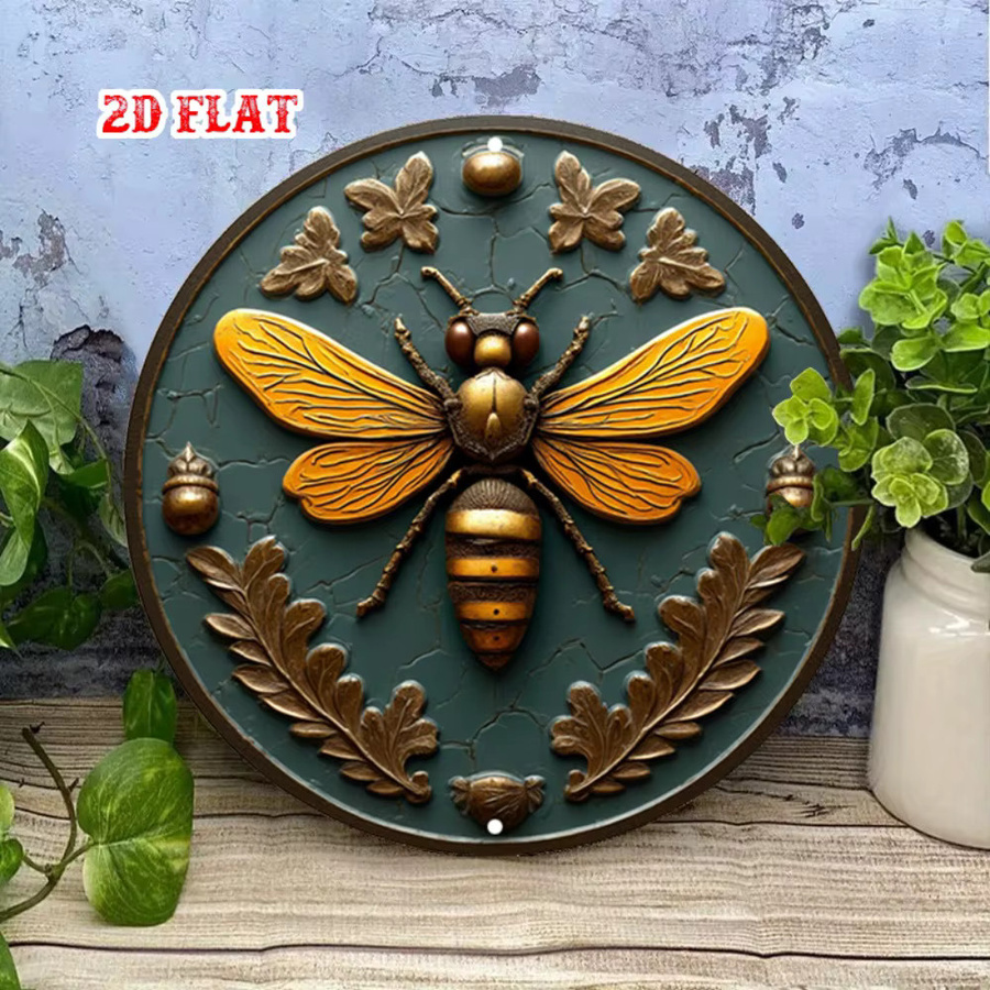 HELLOYOUNG Gold Wings Vintage Insekten-Wandkunst aus Metall, rundes Metallschild in Gold, Durchmesser: 19,81 cm - Bild 3