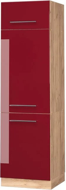 Vicco Kühlumbauschrank Fame-Line Bordeaux Hochglanz in Goldkraft Eiche mit Soft-Close-Türen, Breite: 60 cm, Höhe: 206,8 cm, Tiefe: 58 cm - Bild 1