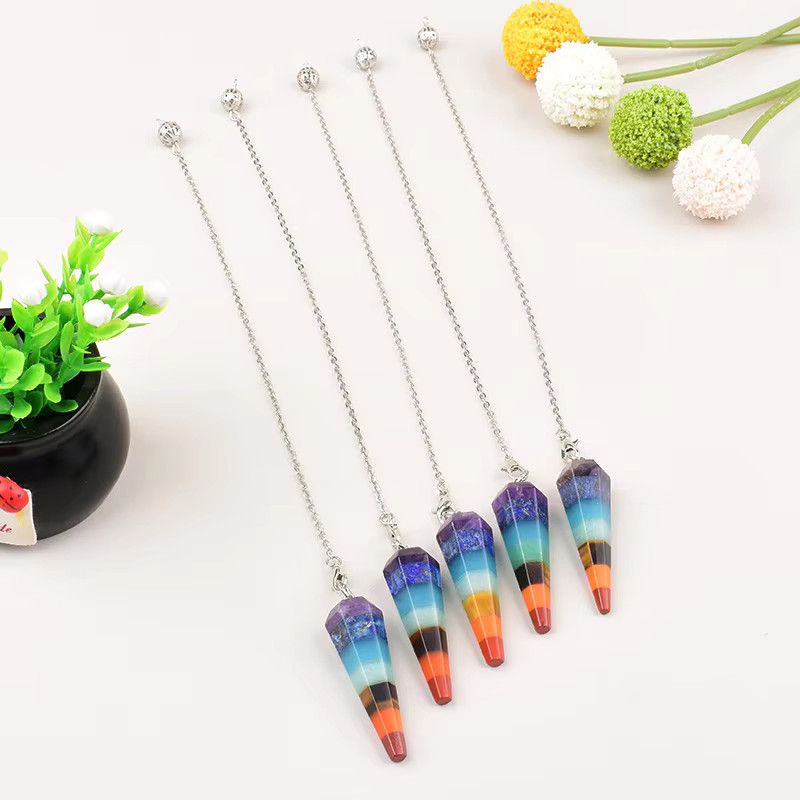RYCRYSTAL Natürliches Kristall-Pendel für Reiki Healing und Sieben Chakren in Multicolor als Wicca Dowsing Amulett - Bild 2
