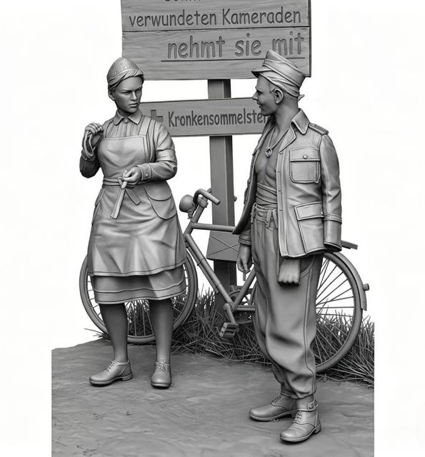 BAANFU Modellierungsszene Verletzte und Pflegende, Modellbausatz, 2-teiliges Set, Maßstab 1:35 - Bild 1