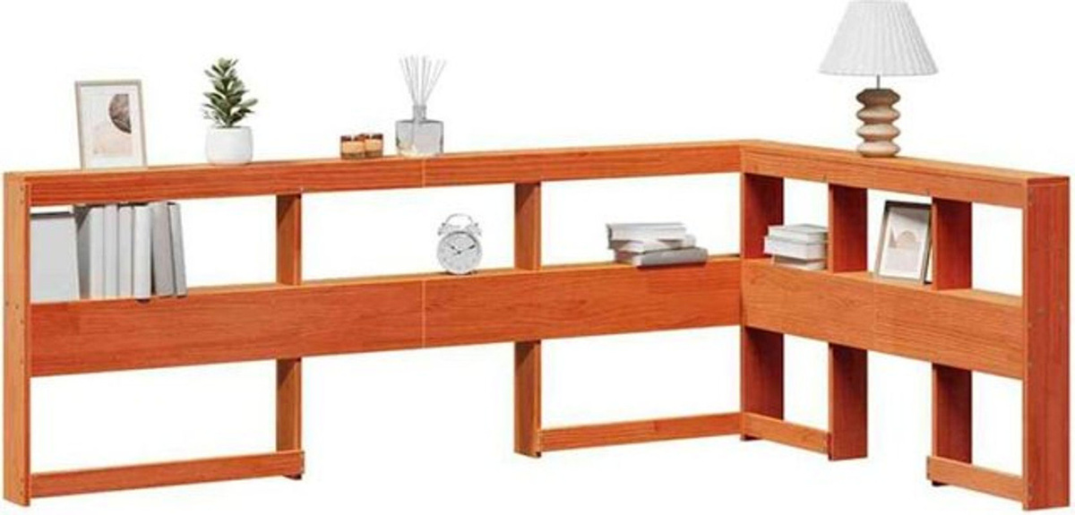 Vidaxl Kopfteil mit Bücherregal in L-Form aus Massivholz, Farbe Braun, Breite: 120 cm - Bild 1