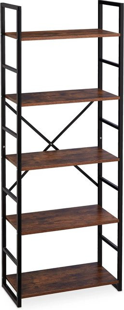 Relaxdays Bücherregal im Industrial Design aus MDF und Eisen, 5 Ebenen, Braun/Schwarz, H: 158,5 cm, B: 60 cm, T: 30 cm - Bild 1