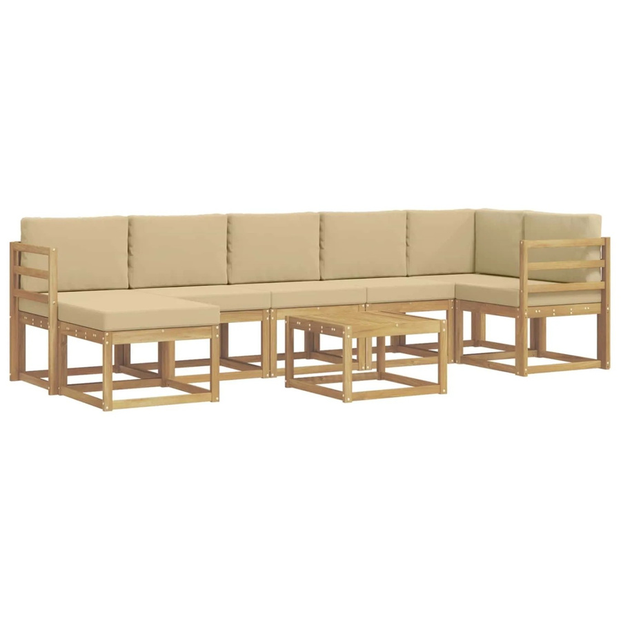vidaXL Outdoor-Sofagarnitur 8-tlg. in L-Form mit Kissen und Couchtisch, Akazienholz und Polyester, Weiß und Beige - Bild 2