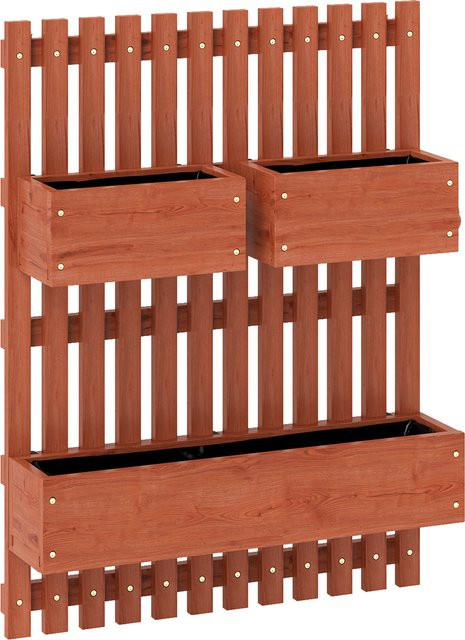 Outsunny Vertikaler Latten-Pflanzkasten aus Fichtenholz mit 3 abnehmbaren Töpfen und Abflusslöchern für Blumen und Gemüse, Braun, B: 60 cm, T: 16 cm, H: 80 cm - Bild 1