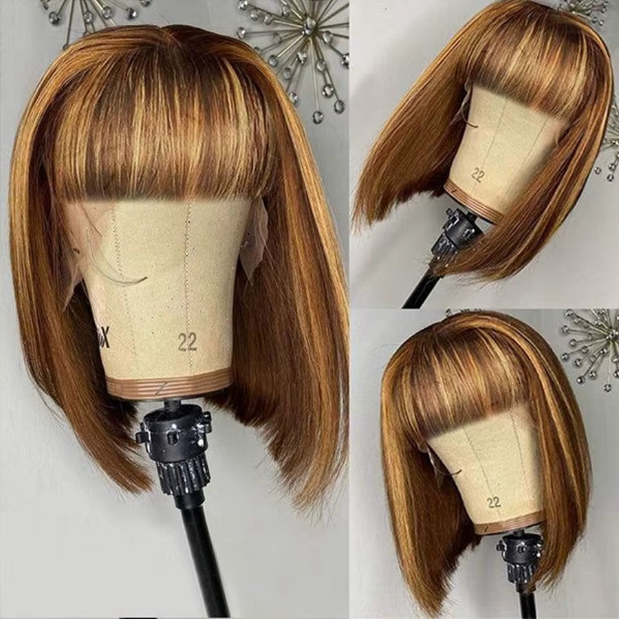 Lolely Dream Ombre Highlight Bob-Perücke mit Pony, Echthaar, 150 Dichte - Bild 3