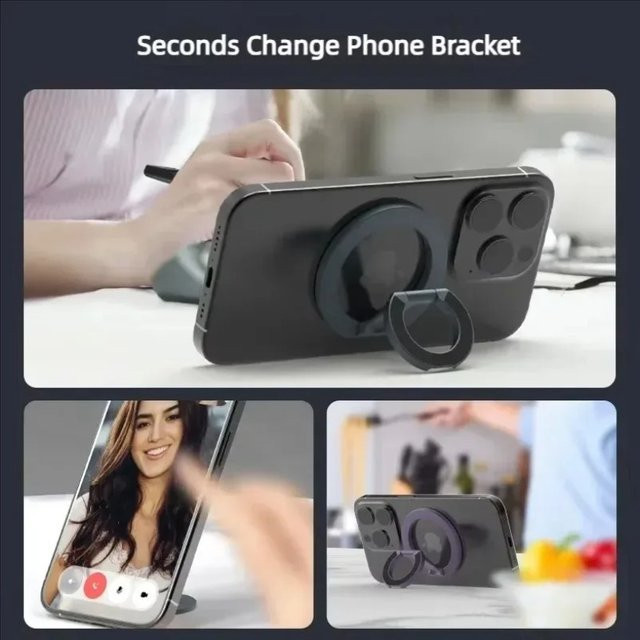 VIKEFON Magnetischer Telefonhalter in Schwarz, Ultraleichter Mini Desktop und Taschen-Handyhalter mit N52 Magnet für iPhone 12-17 - Bild 1