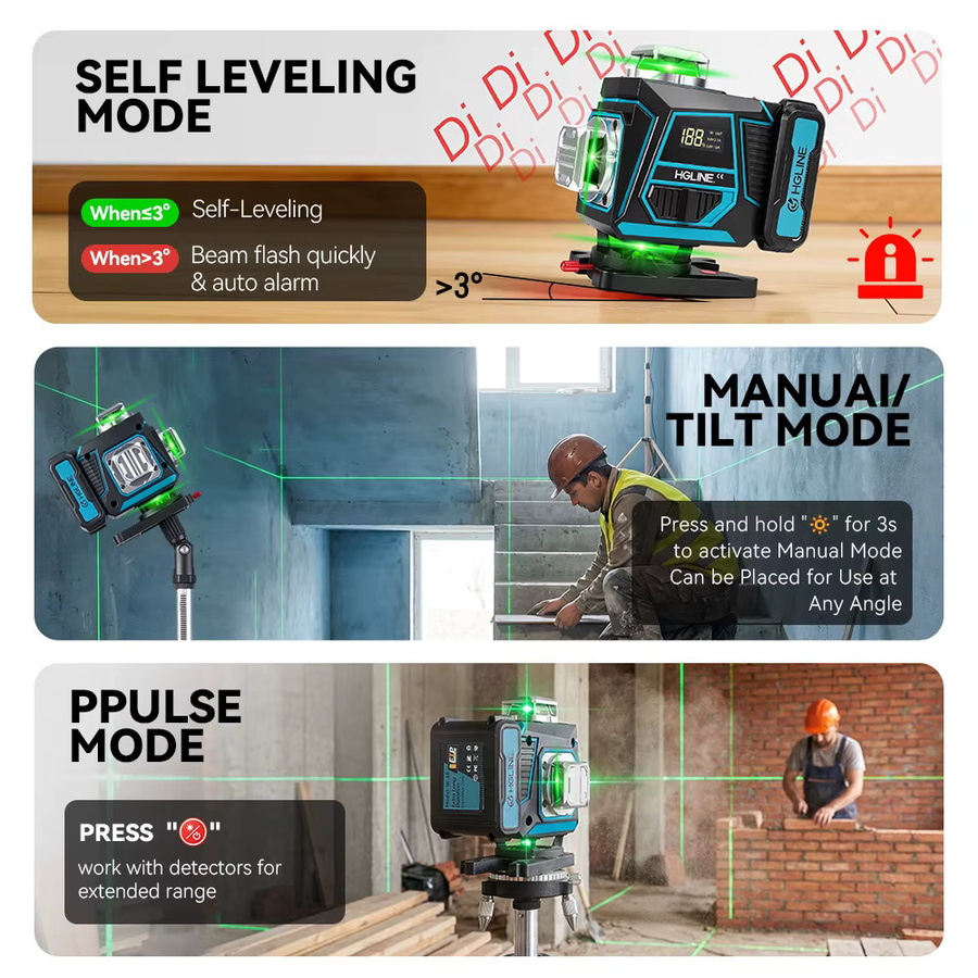 HGLINE 16-Linien-Lasernivelliergerät mit Stativ, Selbstnivellierend, 360 Grad Horizontal und Vertikal, Grüner Laser - Bild 4