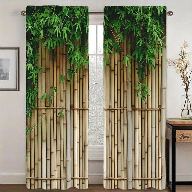 Yiran Furniture Vorhänge mit Bambus-Jacquard-Design, 2er-Set, halbtransparent, Mehrfarbig, B: 35 cm, H: 100 cm - Bild 1