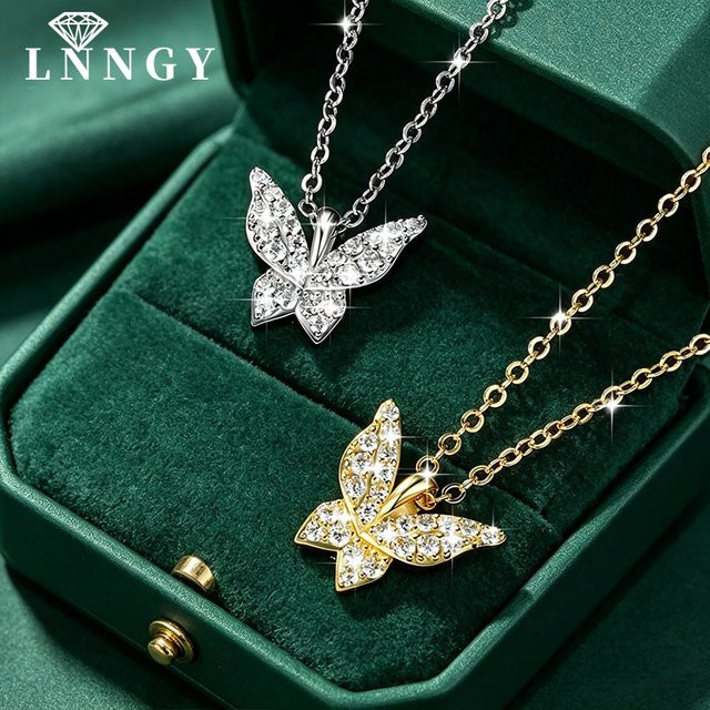 Lnngy Halskette, Schmetterlings-Anhänger, 585 Gold, Moissanit, Damen - Bild 1
