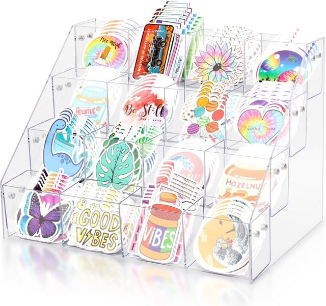 4-stufiger Acryl-Aufkleber-Displayständer in Transparent für 4 Zoll Aufkleber als Organizer-Regal - Bild 1