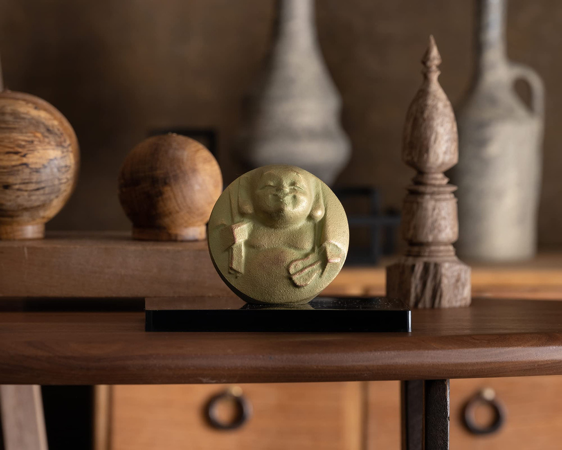 Glücksgott Hotei Statue von Sotaro Saegusa als Nitten Bildhauer Ornament in Gold aus Kupferwaren Takaoka - Bild 4